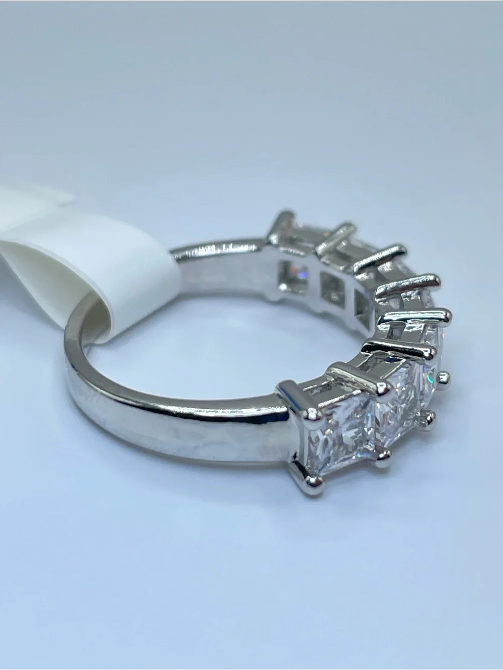 Swarovski Crystal Elements White Princess Cut Crystal Half Eternity Band Ring 7